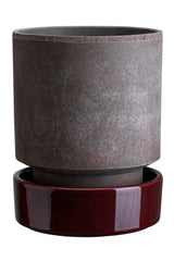 Gray and Burgundy Hoff Pot by Bergs Potter against a white backdrop