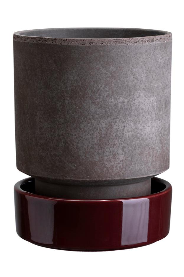 Gray and Burgundy Hoff Pot by Bergs Potter against a white backdrop