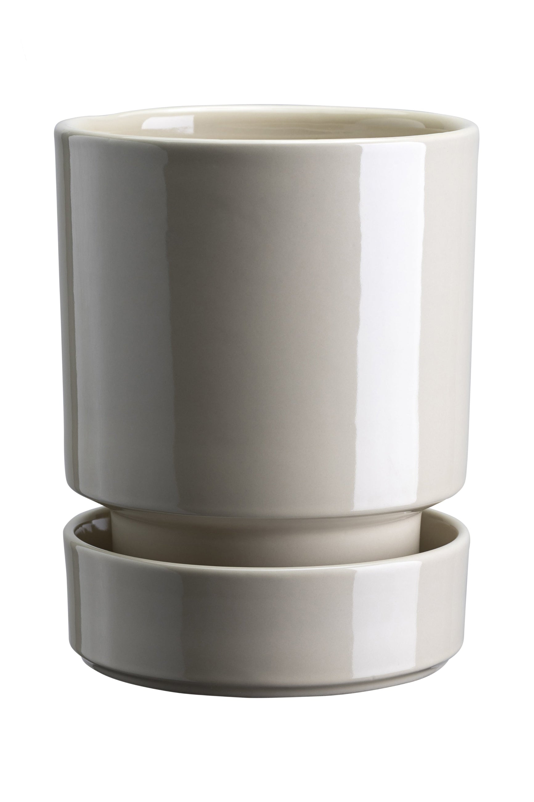 Sandstone Hoff Pot and saucer by Bergs Potter on a white background ©Sprout Home