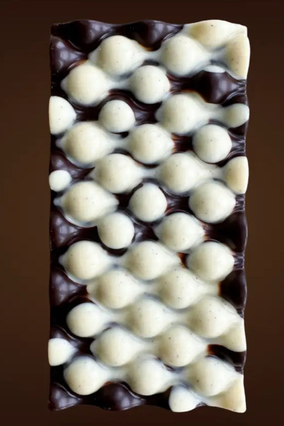 Detail photo of the Dark Chocolate Coffee and Cream bar by Deux Cranes.