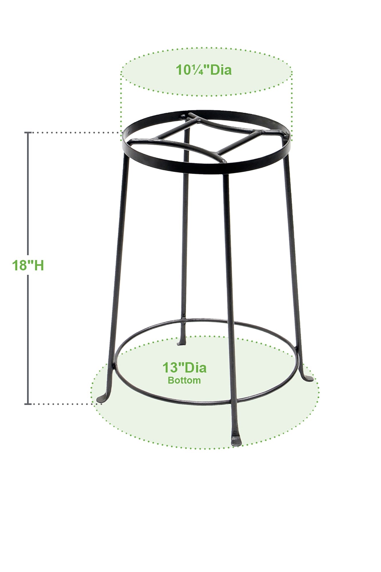 Black metal Large Argyle stand with dimensions labeled on a white background, ©Achla Designs 