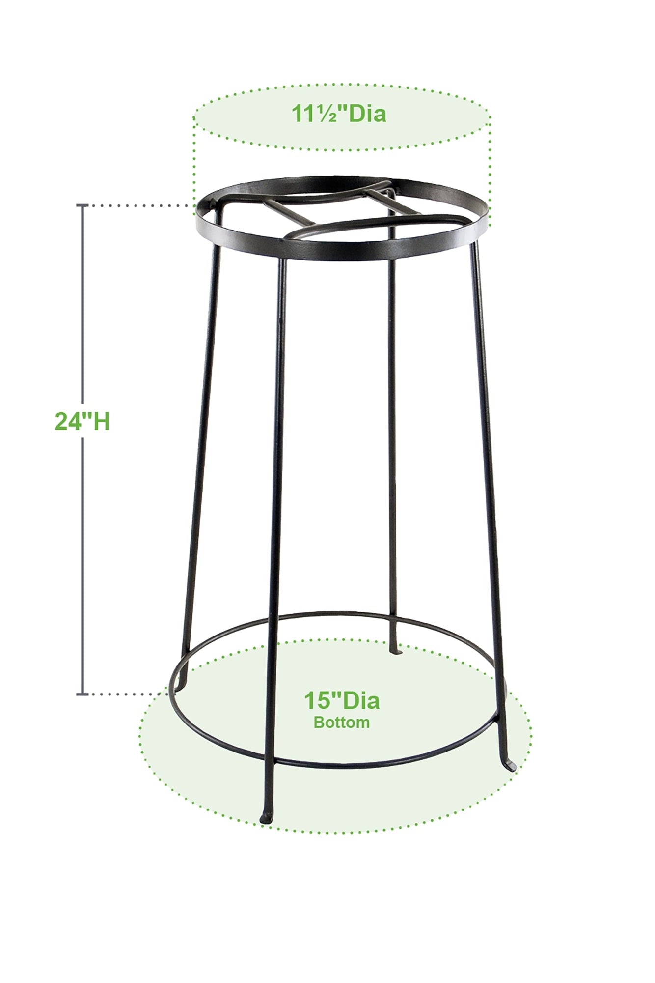 Black metal XL Argyle stand with dimensions labeled on a white background, ©Achla Designs 