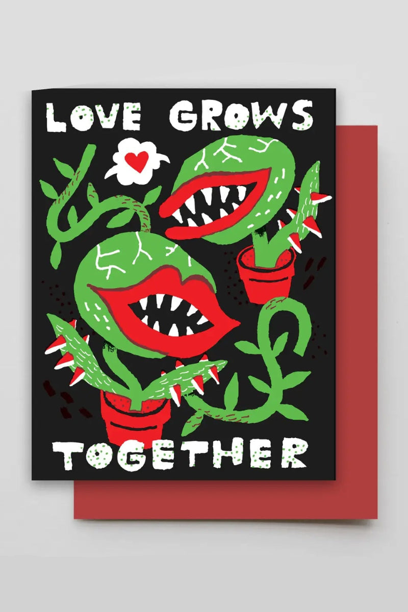 A greeting card with carnivorous plants and the text "Love Grows Together" ©Hammerpress