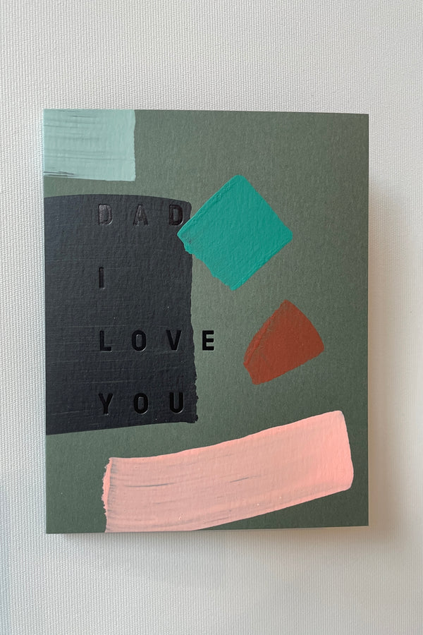 Moglea's Dad Love You Card with handprinted shades of green, turquoise and pink