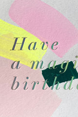 A detailed view of the design on the front of Magical Birthday Card 