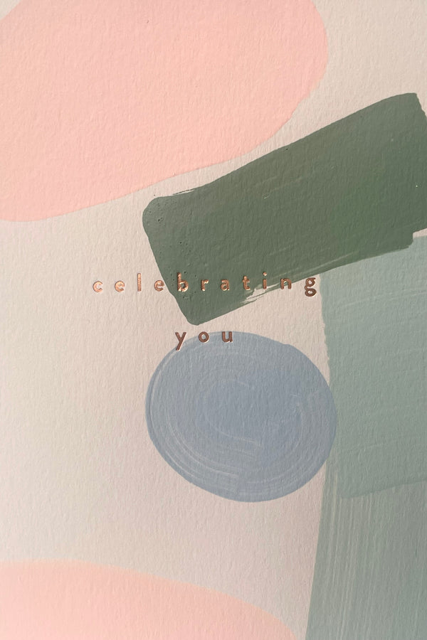 A detailed view of the design on the front of Celebrating You Card