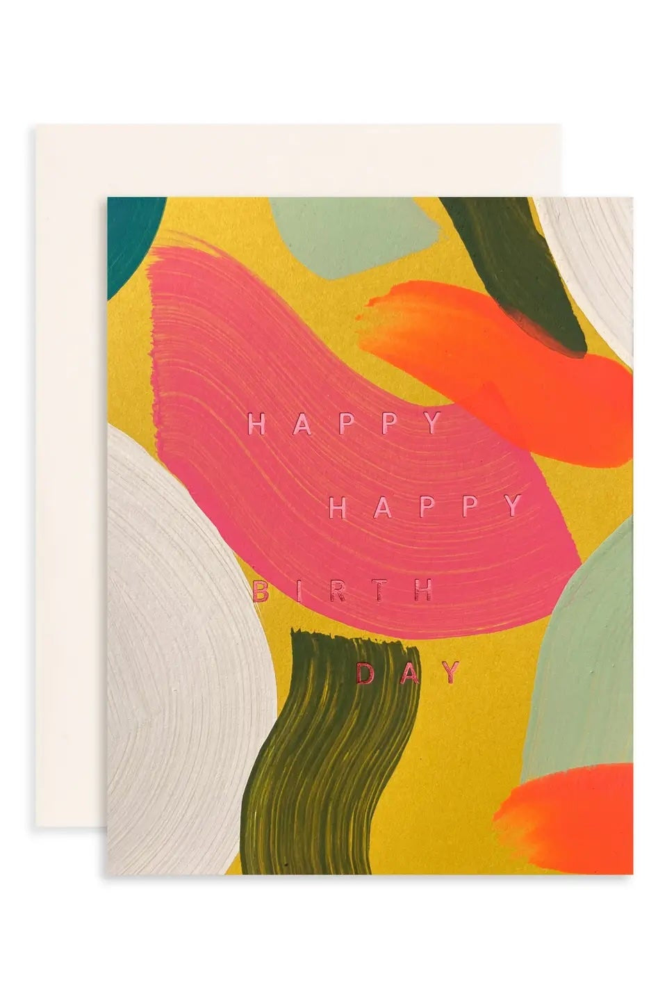 A neon colorful painted card with the text "happy happy birth day" on a white background ©Moglea