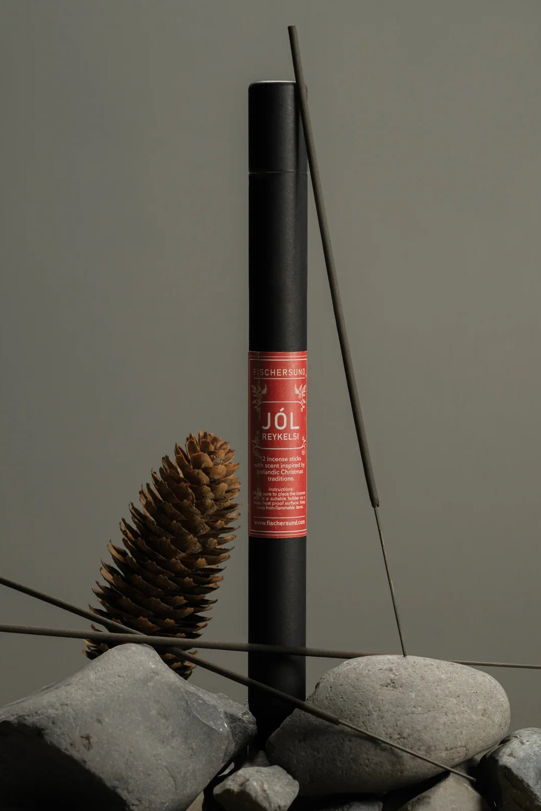 Fischersund JOL Holiday Incense Sticks sitting on rocks ©Fischersund