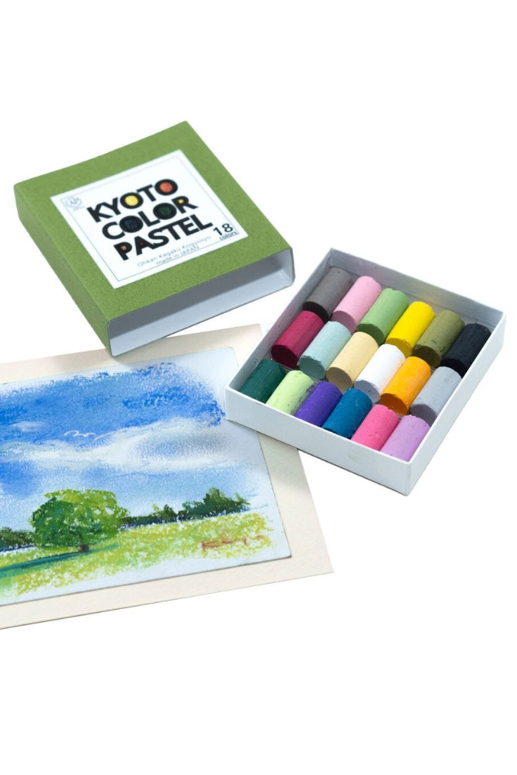 Box of Kyoto Color Pastel crayons with a sample drawing on a white background ©Sweet Bella
