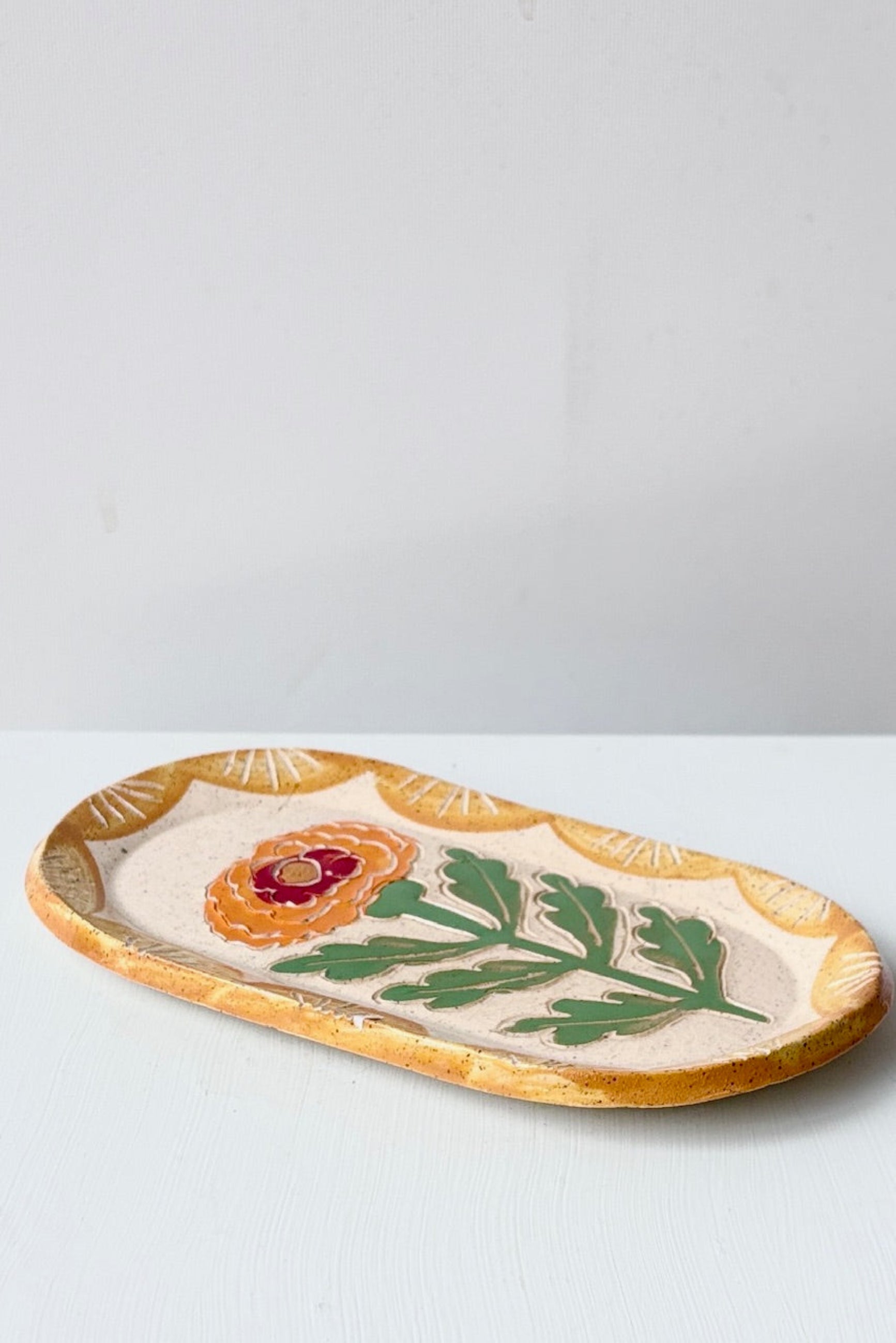 Marigold Ceramic Sgraffito Trinket Dish