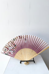 Silk fan sherry blossom pattern with gold at Sprout Home. 