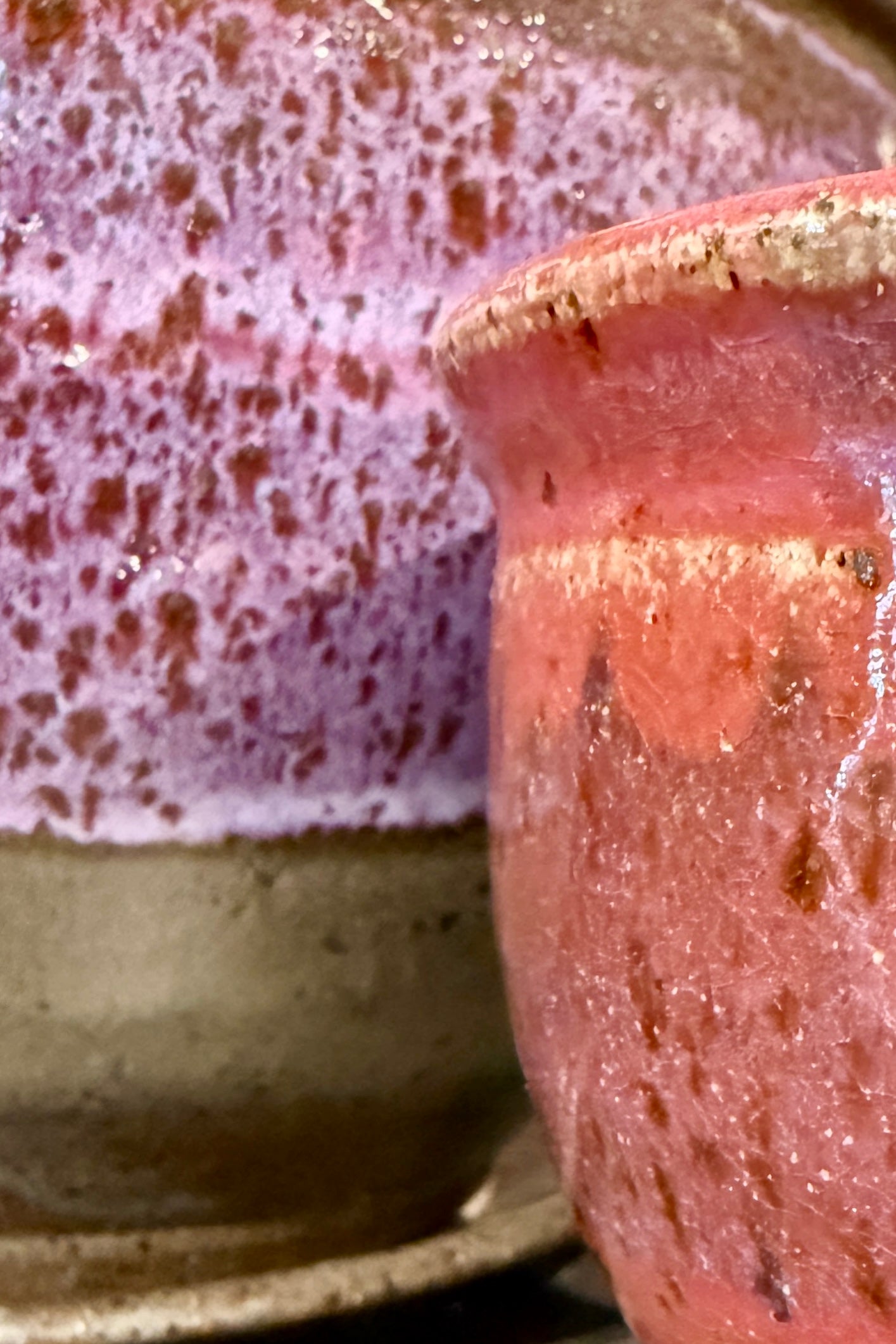Close-up of two different types of color Glazed ceramic from Bruning Pottery ©Sprout Home