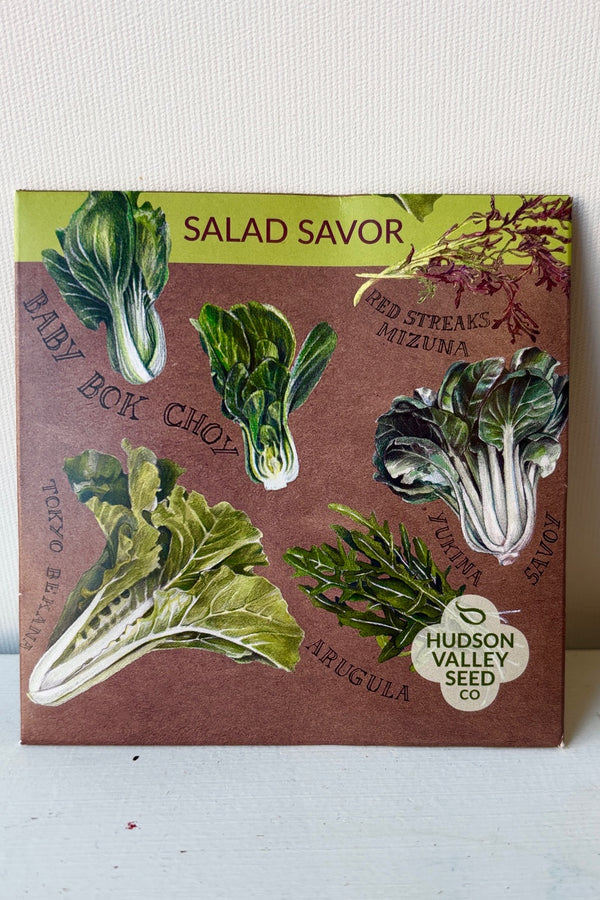 Seed pack for Salad Savor Mix against a white background