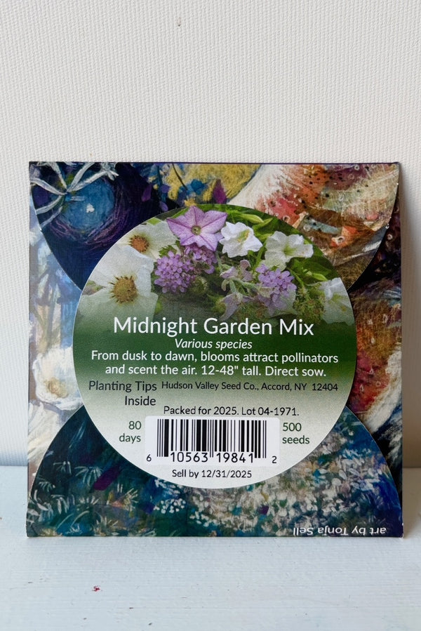 Backside of Midnight Garden Mix Seed pack against a white background