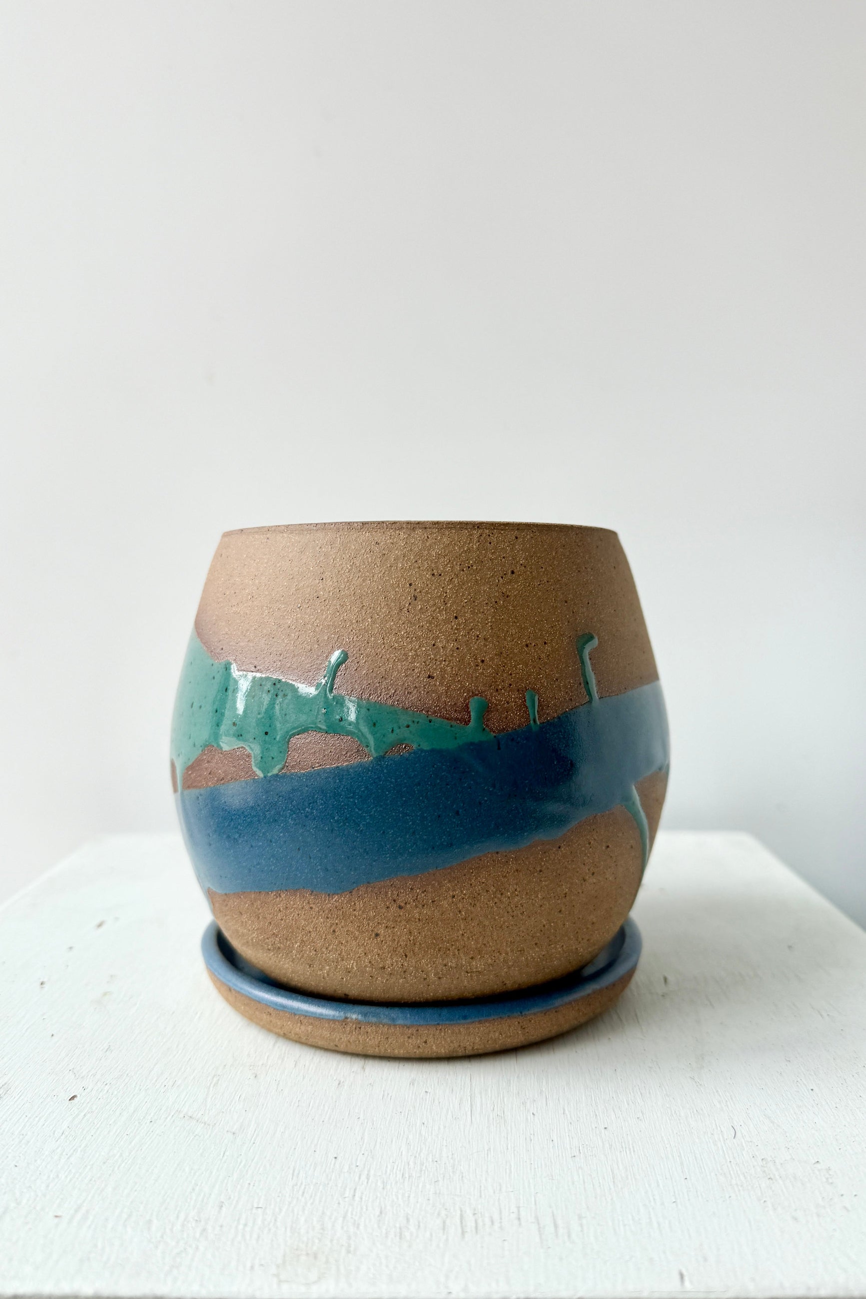 Orb Pot & Saucer Denim and Dark Teal Splash Glaze 4.5" by handmade by Christina Kosinski ©Sprout Home