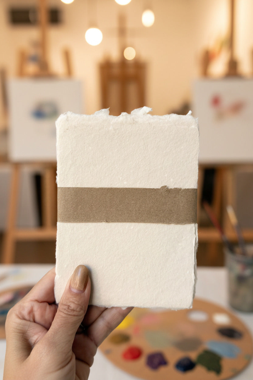 Handmade Buff Paper Sheet Set in A2 by Sustainable Paper + Craft on a white surface ©Sprout Home