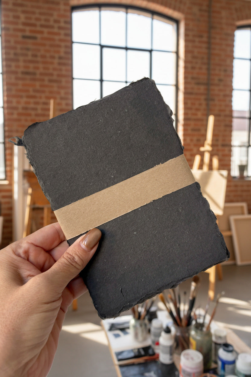 Handmade Carbon Paper Sheet Set in 5 x 7" being held in hand ©Sprout Home