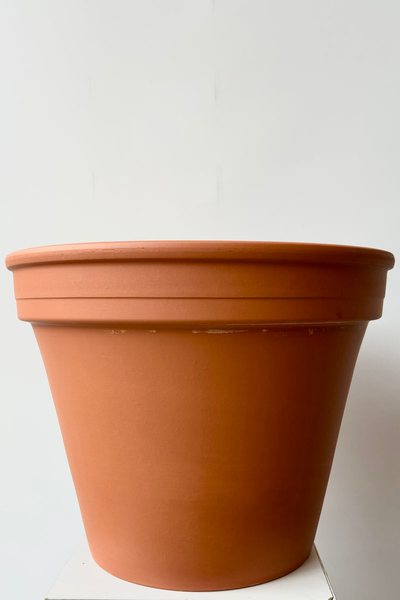 Terra cotta clay pot fourteen inch against white background