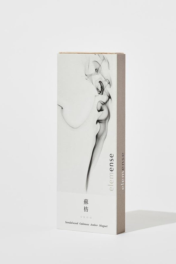 Elemense Suou Incense shown with its packaging from the front.