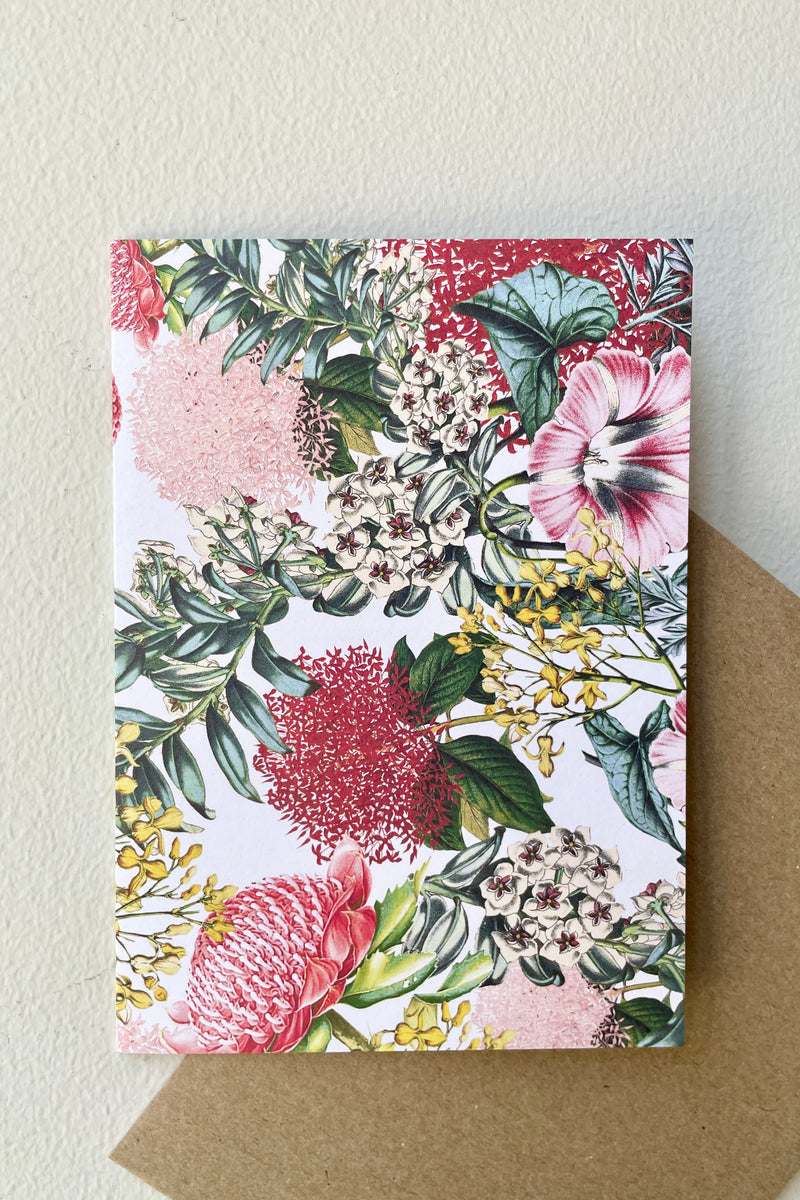 The Botanical Card by AHD Paper, shown from the front with a Kraft envelope inside 