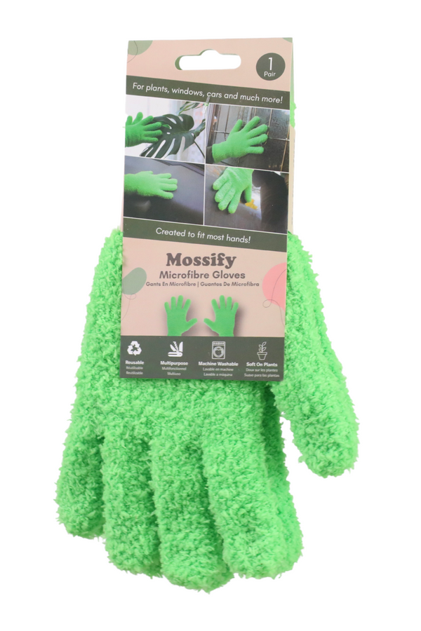 A package of Mossify green microfibre gloves