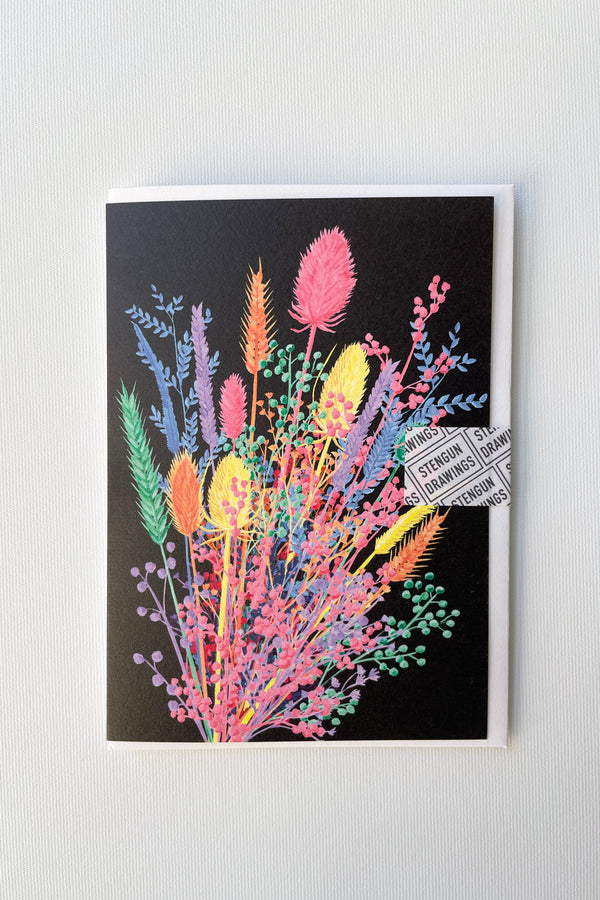 Dried Posy greeting card by Stengun with various rainbow colors