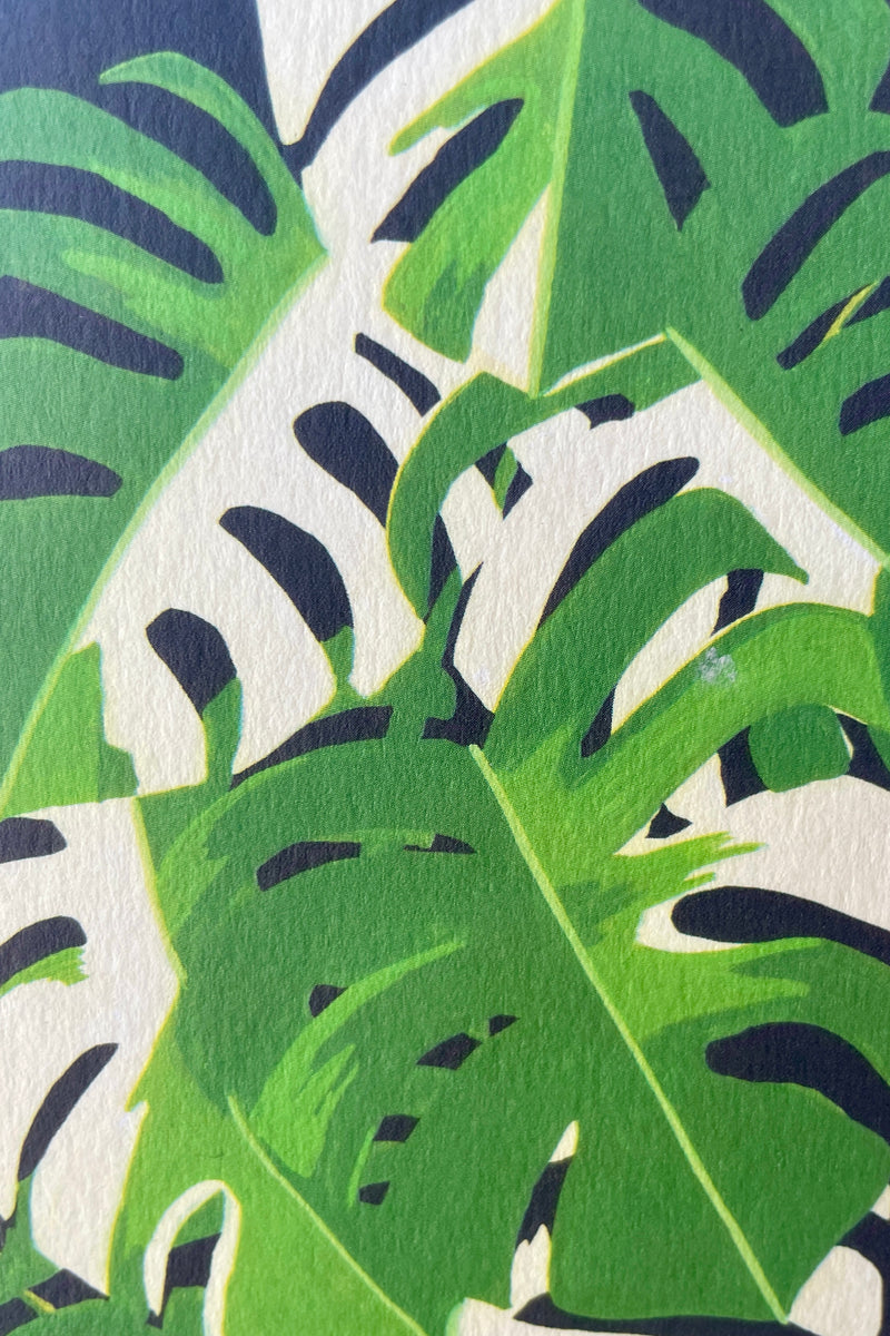 A close up detail of the green and cream variegated monstera card by Stengun. 