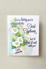 Turd Typhoon sympathy card with blue foil. 