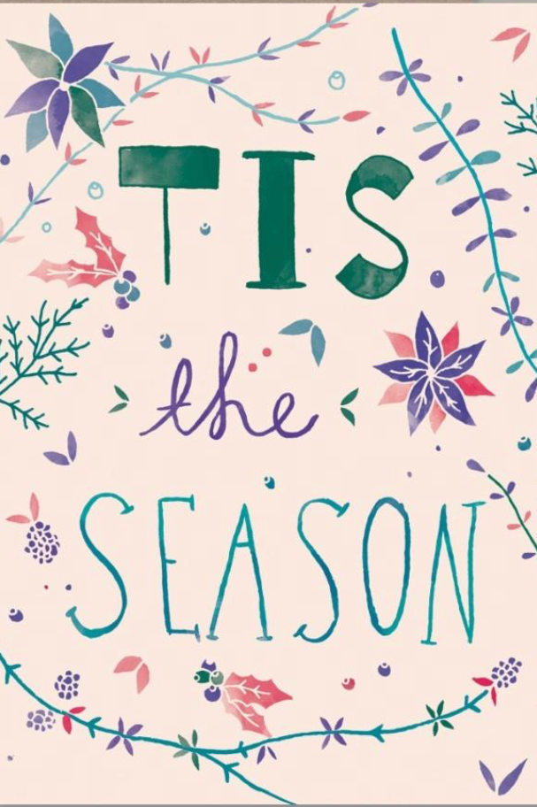 Detail up close image of the Tis the Season card with the writing 'Tis the Season'. 