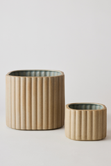 Sand colored Modular Stack planter by Angus & Celeste being shown as its two separate parts.