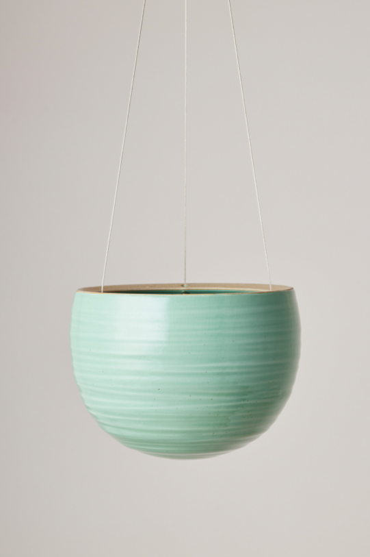 Spherical Hanging Planter
Celadon Green Crackle by Angus & Celeste hanging unplanted.