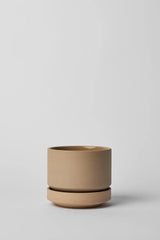 Oatmeal Round Two planter by LBE Design Revival ceramics viewed from the side empty.