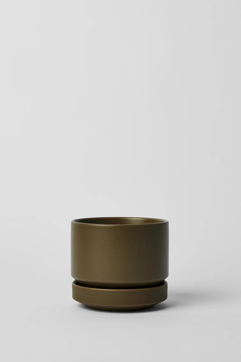 Olive Round Two planter empty by LBE Design and Revival Ceramics.