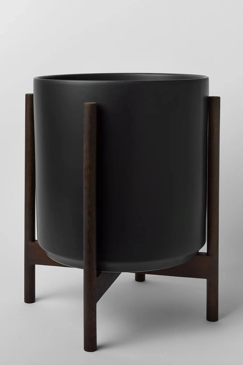 LBE Design The Fourteen black pot and dark teak stand.