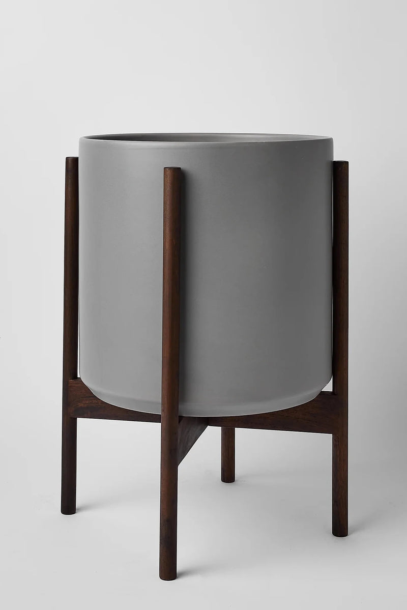 LBE Design the 12 gray planter and dark teak stand