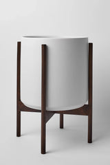 LBE Design The 12 white cylinder pot with dark teak stand