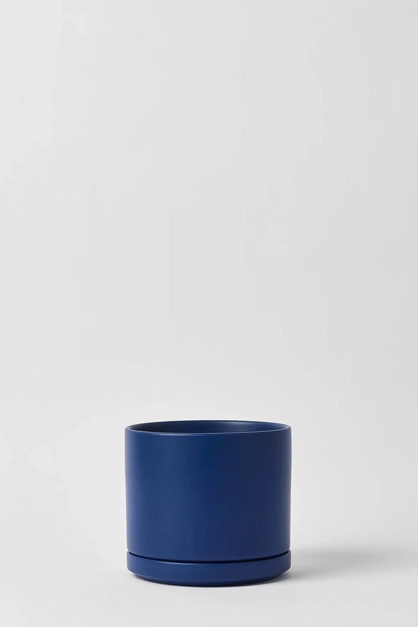 LBE Design Solid Goods Blue Cylinder pot and saucer, empty