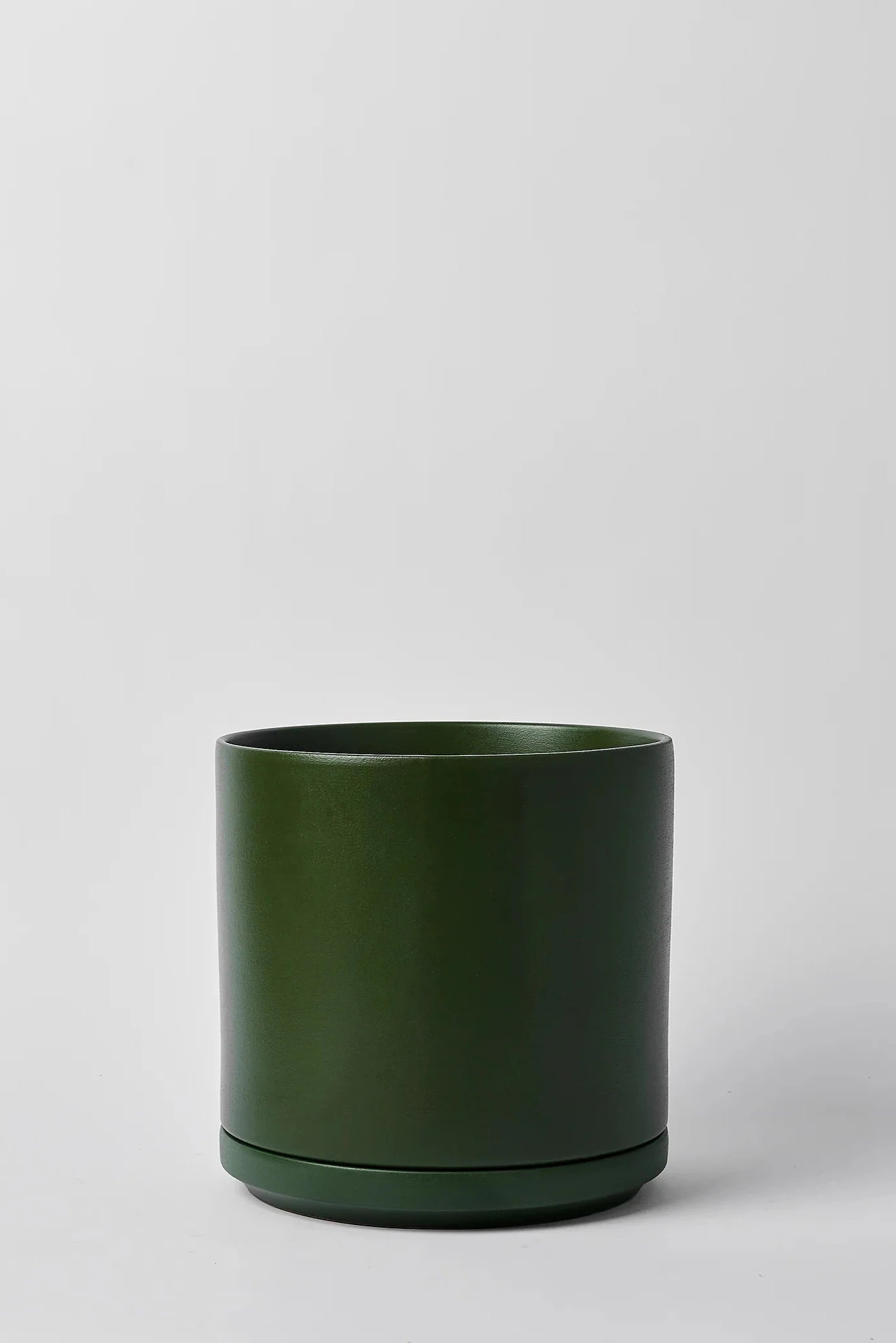 LBE Design Solid Goods Ceramic Cylinder planter and saucer in Forest Green