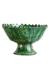 The small Tamegroute Compote from the side showing the pedestal and green color against white. 