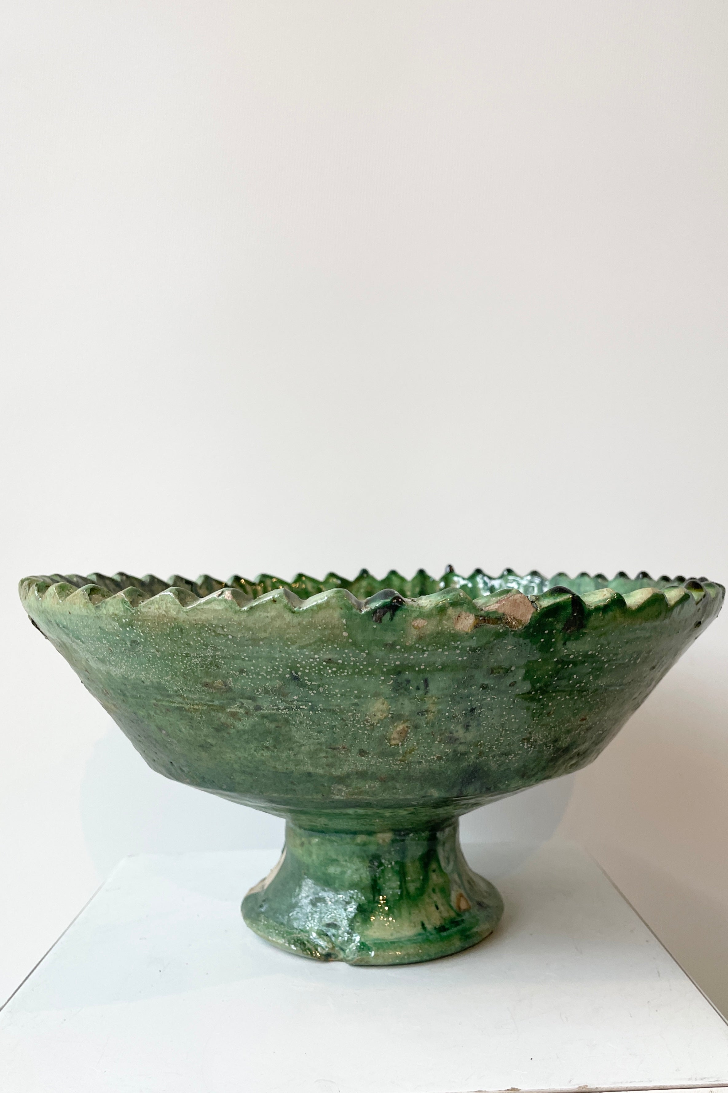 the Large Tamegroute Green Compote shown from the side against white. 