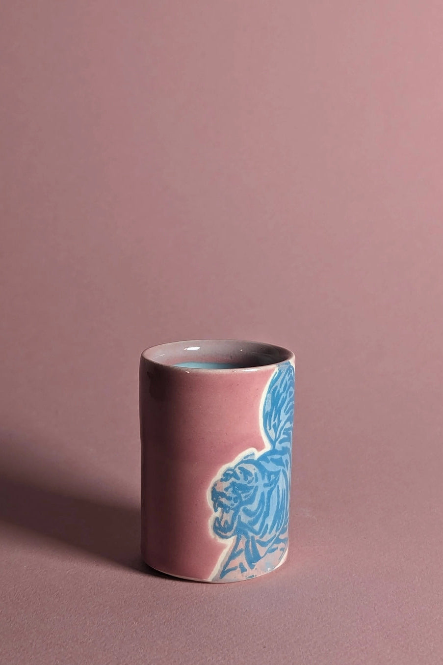 Tiger shot glass pink on pink ©City in Bloom Ceramics