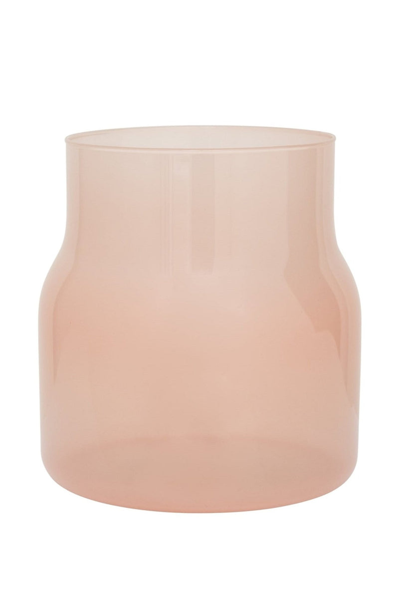 The milky pink Bodii glass vase on a white backdrop