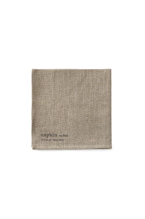 Natural Linen Napkin folded in to a square and viewed from the front top on a white backdrop by Fog Linen Work.