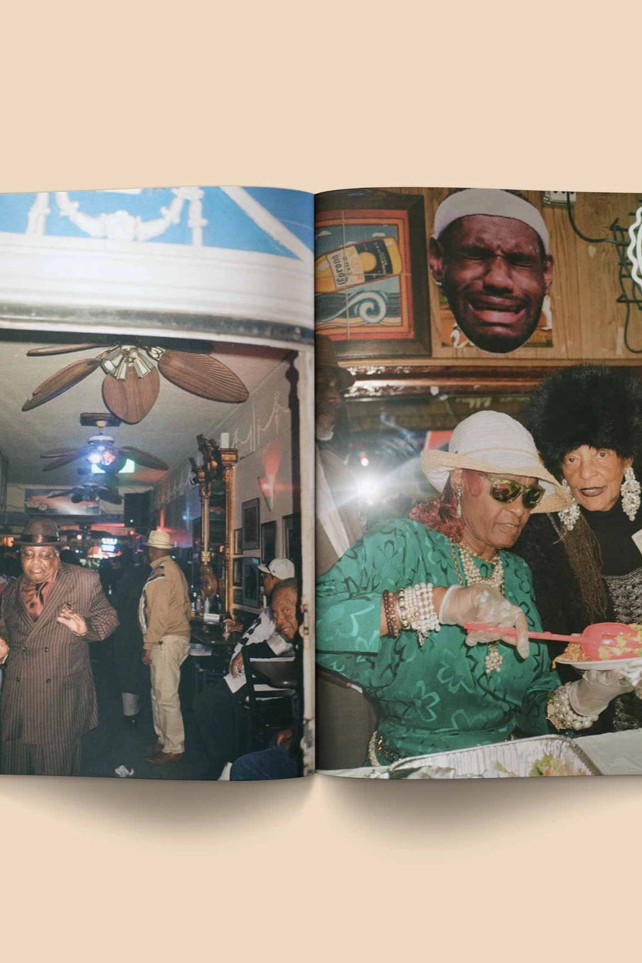 Heartbeat Magazine: Music, Sound, Emotion Open book showing a photo of people in a bar with neon signs. ©Broccoli