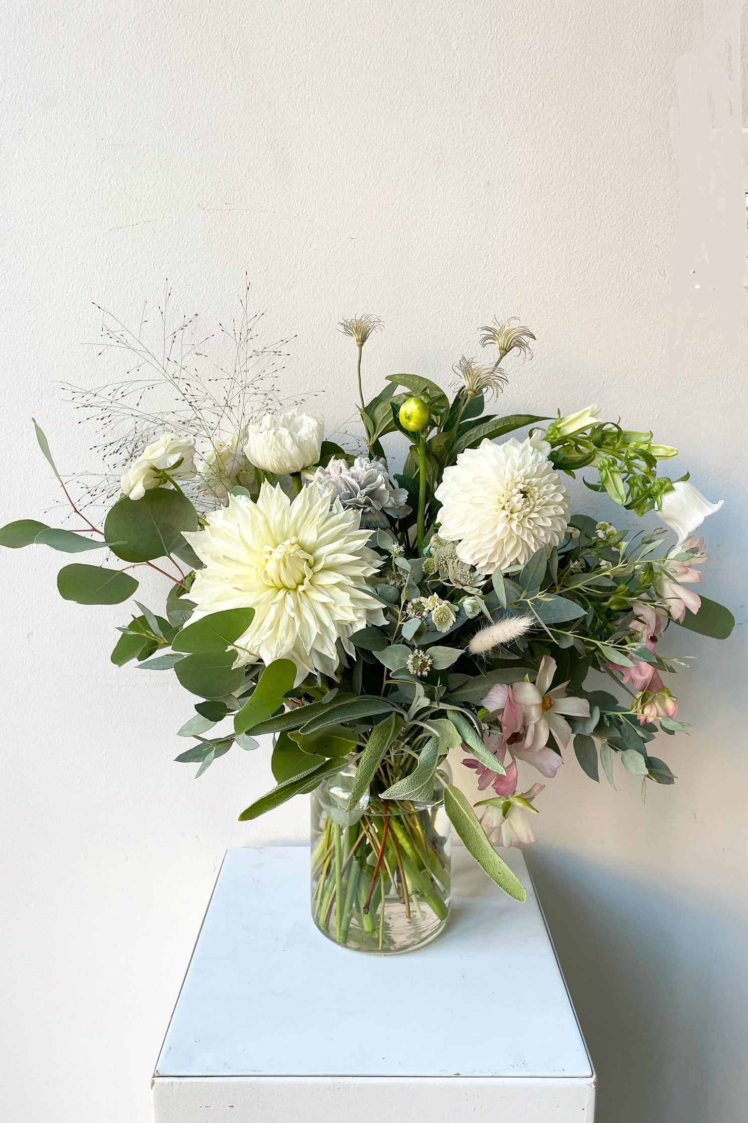 Sprout Home Bleached custom arrangement in September featuring white dahlia #size_$90