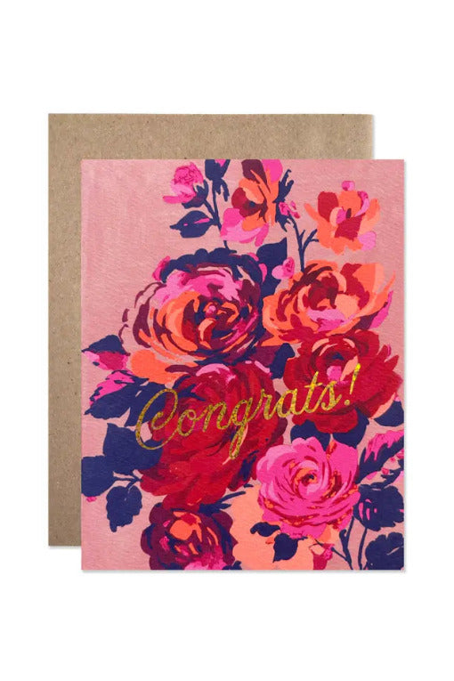 Greeting card with floral design and 'Congrats!' text on a pink background ©Hartland Cards
