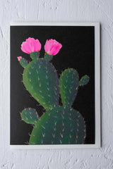 Cactus on Black Greeting card by Stengun Drawings  from the front against white. 