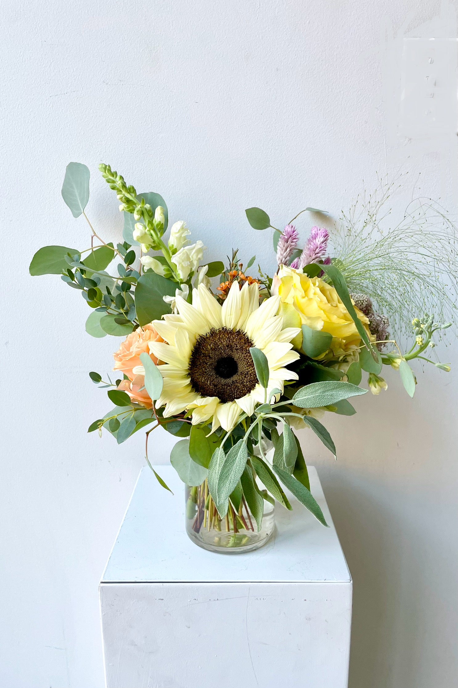 Sprout Home custom dawn arrangement in September with sunflower. #size_$65