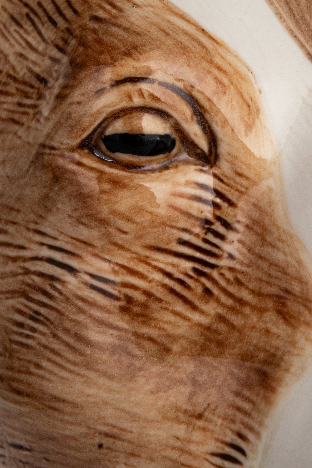 Up close image of one of the eyes on the Goat Vase.