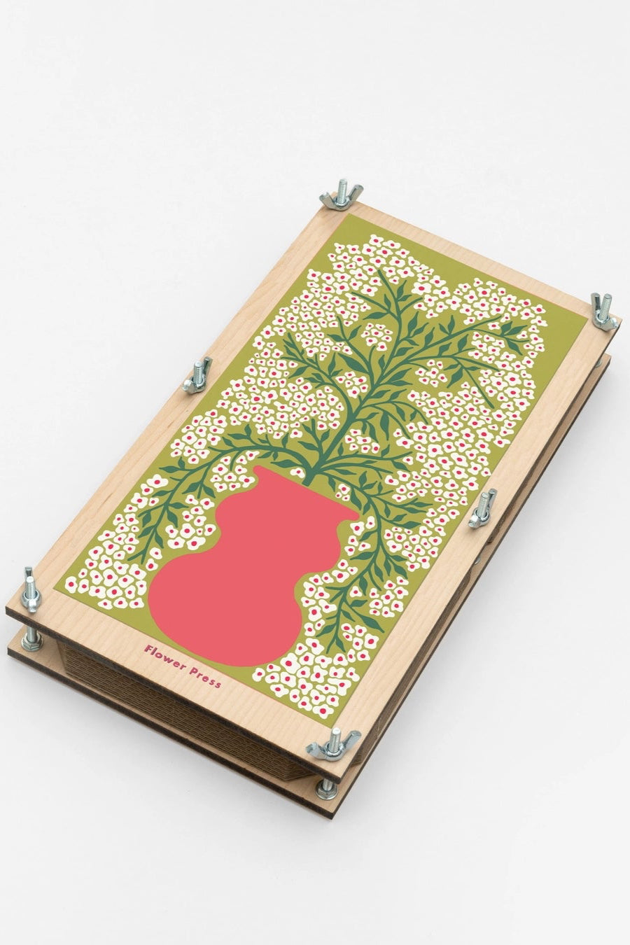 The Forget me Not Flower Press by Studio Wald with a floral design and red heart on a white background ©Studio Wald